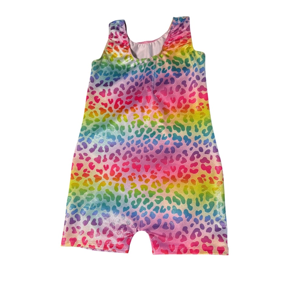 Girl Sparkle Rainbow Shorts Size 10-12 Leotard Unitard Gymnastics Leopard